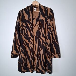 Anne Klein Cardigan Wool blend cardigan animal print open Front Brown Black
